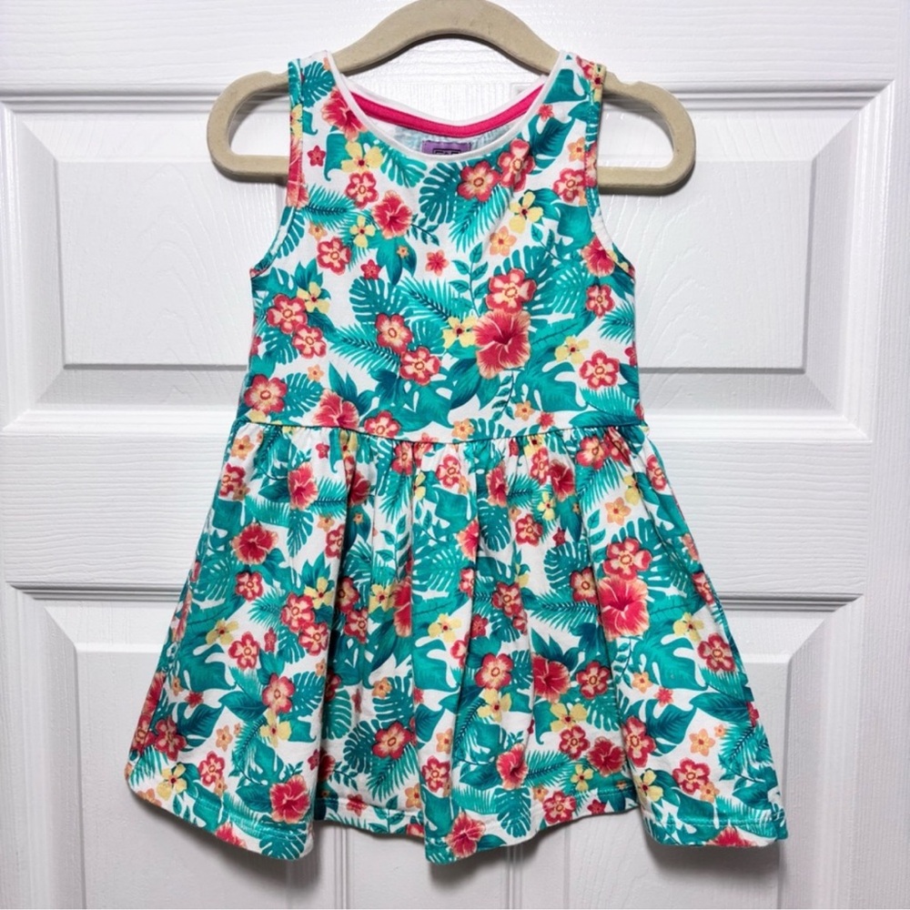 F&F Floral Kids Cotton Dress - Green and Red Hawaiian Style Size 2T-3T